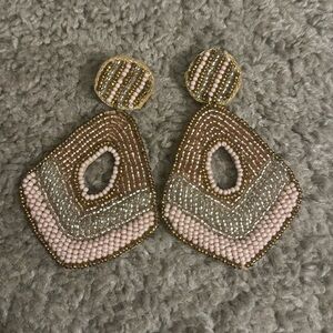 Light Pink and Gold Beaded Earrings